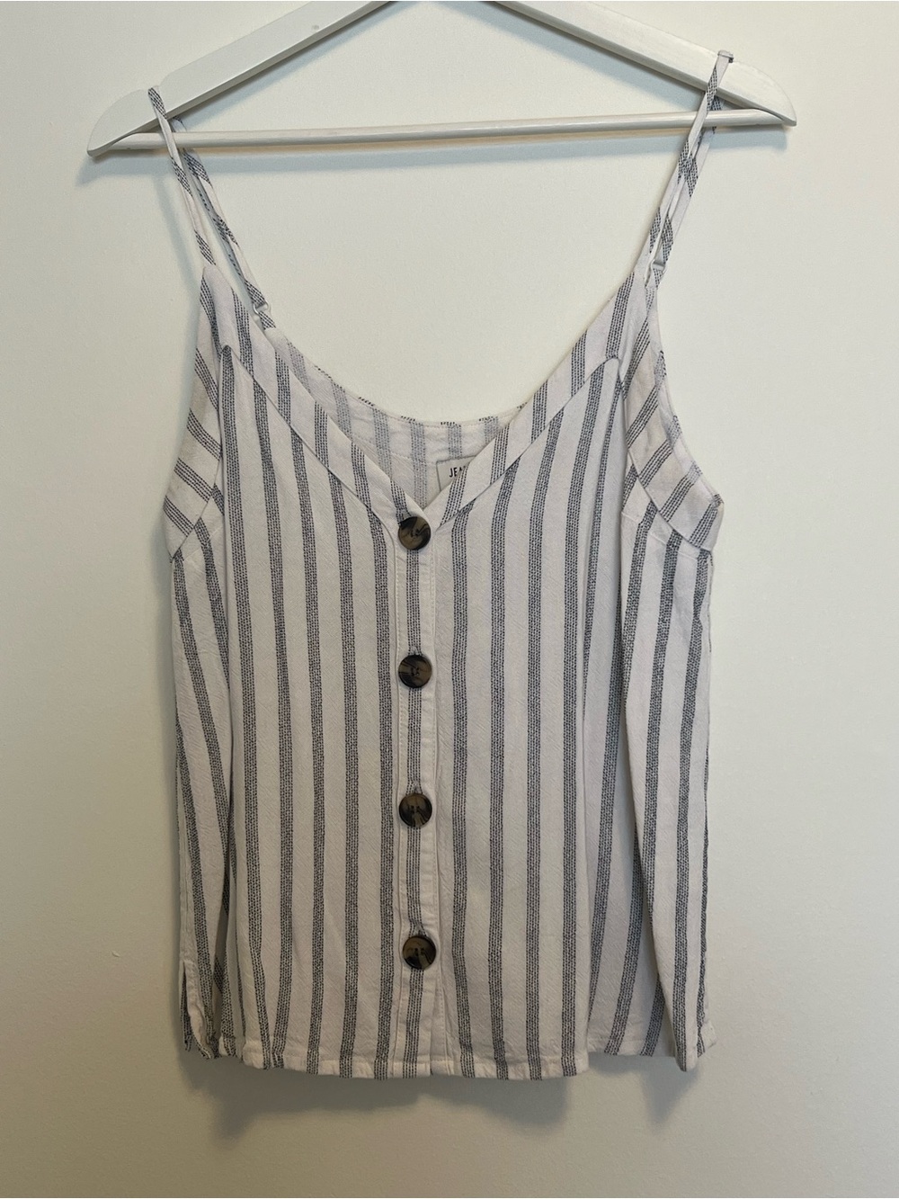 Striped Button-Front Spaghetti Strap Cami - Cream & Gray